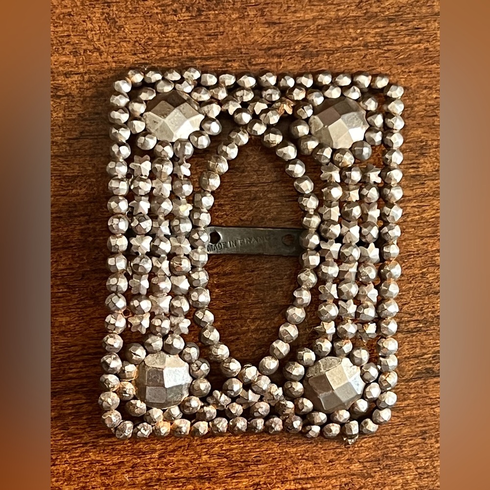 Vintage "Made in France" Cut Steel Shoe or Belt Buckle with Faceted Studs